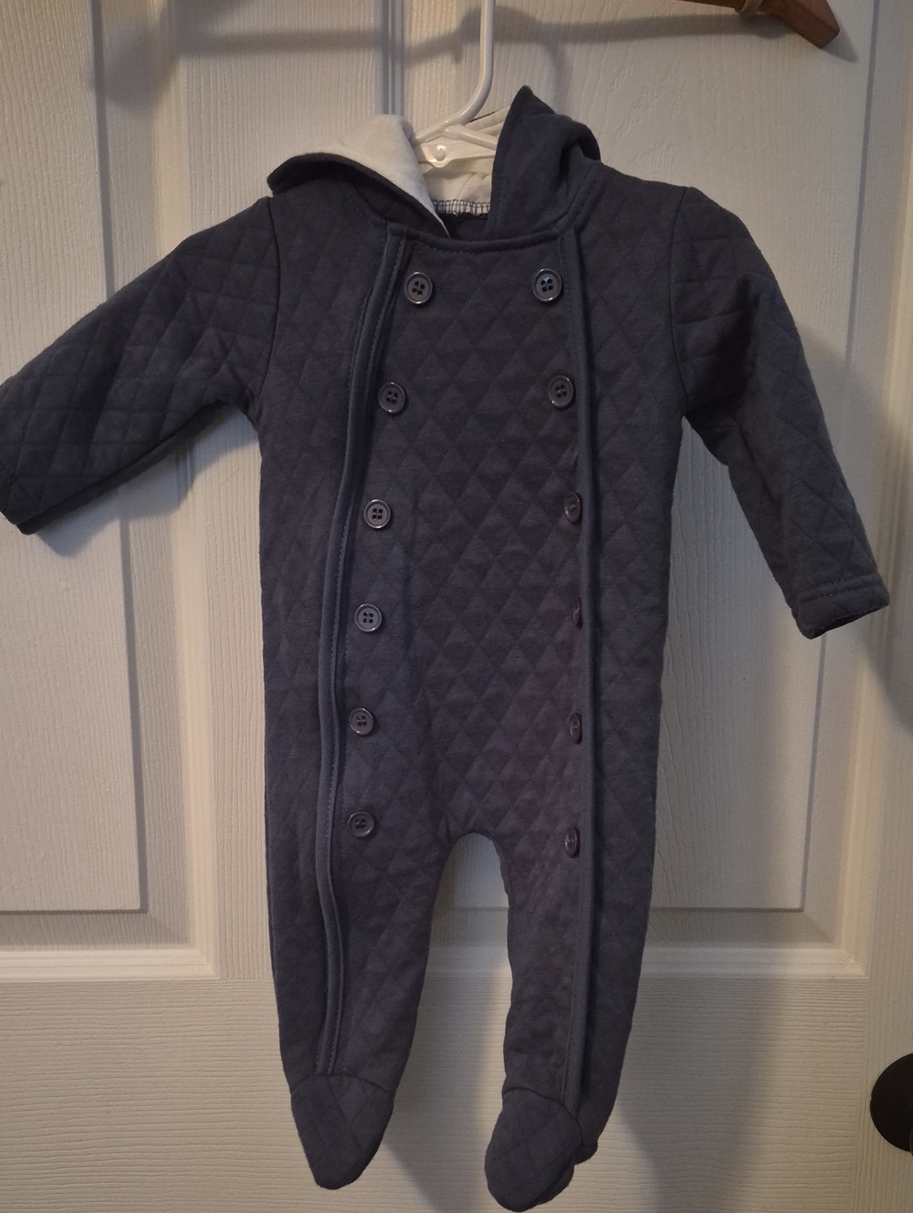Badgley Mischka Quilted Navy Hooded Footed One-Piece